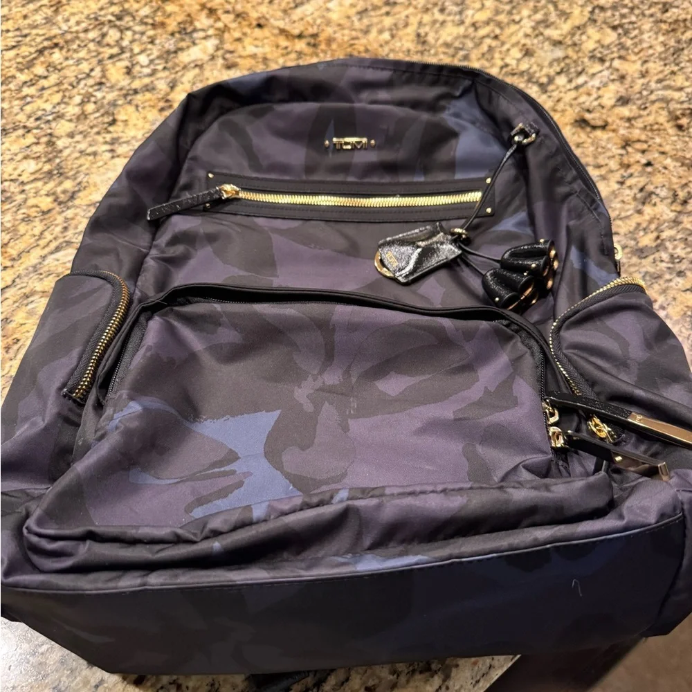 Tumi Navy and Black Floral Print Backpack